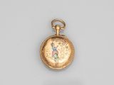 une image représentant une montre de poche en or sur laquelle figure le portrait d'une jeune fille