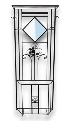 une étagère en métal noir surmontée d'un miroir