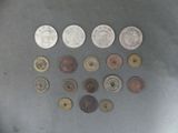 a lot of coins that are sitting on a table