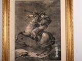 painting of a man riding a horse with a bird on its back