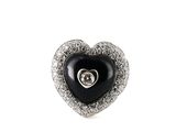 a close up of a heart shaped black and white diamond ring