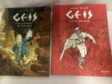 deux livres posés sur un lit recouvert d'un drap blanc et d'une couverture rouge