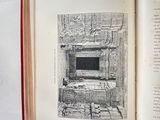 an open book with a drawing of a fireplace in it