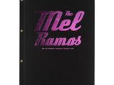 a black notebook with a purple logo on the cover