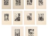 un ensemble de neuf dessins en noir et blanc sur papier