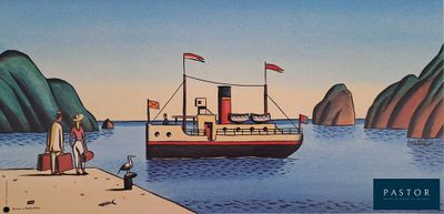 une image d'un tableau représentant un bateau sur l'eau