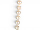 a close up of a necklace with pearls on a white background