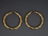 a pair of gold hoop earrings