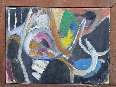 a painting on the wall of a building that has a picture of a man playing a trumpet