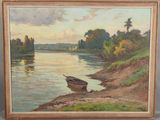 une image d'un tableau représentant un bateau sur l'eau