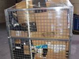a cart with a lot of boxes on it in a warehouse