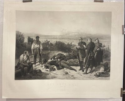 an old picture of a group of men standing around a dead animal