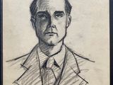 drawing of a man in a suit and tie in a black frame