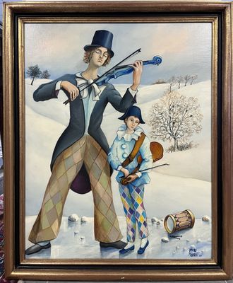 Pascal MAIXENT (XXe) "Les violonistes, arlequins" HST (81x65…