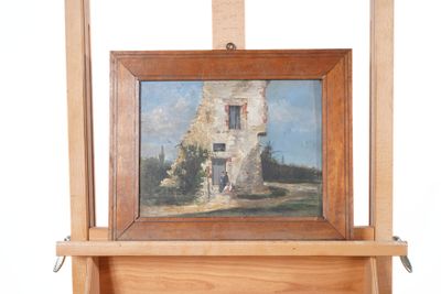 a picture of a painting on a easel with a picture on it