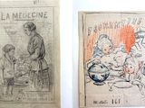 deux dessins représentant une femme et un enfant assis sur une chaise