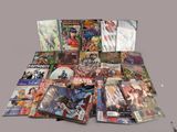 a lot of comic books sitting on a table