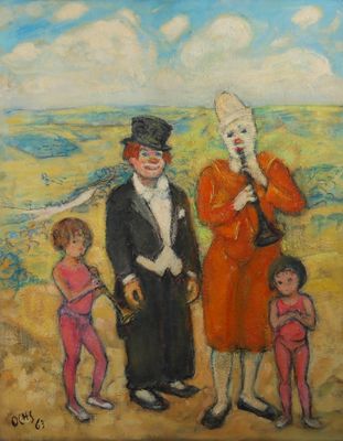 Jacques OCHS (1883-1971), Les clowns et enfants, 1963, huile… - Photo 1