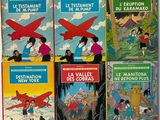 quatre livres pour enfants en français et en anglais, tous illustrés d'images d'un avion