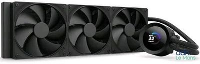 a close up of a computer case with a fan and headphones
