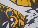 a picture of a picture of a tiger holding a knife