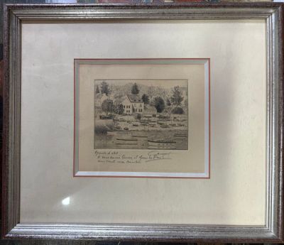an old picture of a picture of a farm with a house in the background