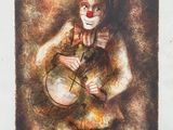 tableau représentant un clown avec un tambour et un chat