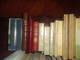 many books that are on a shelf in the room