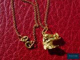 a gold necklace that has a dog head on it