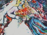 an image of a painting of a woman holding a bouquet of flowers