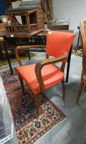 Fauteuil bridge assise et dossier en simili cuir orange