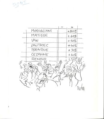 drawing of a line drawing of a group of people in front of a table