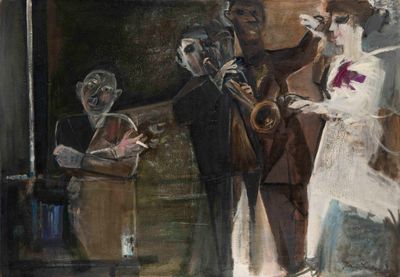 a painting of a group of people playing instruments