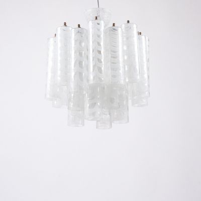 a close up of a chandelier hanging from a ceiling