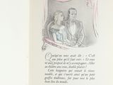 a drawing of a man and a woman sitting in a chair
