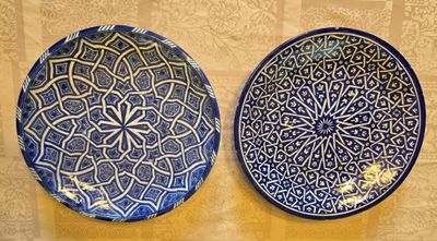 two plates that are sitting on the wall