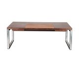 an image of a wooden table with metal legs and a wooden top