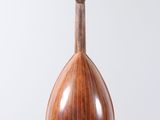 a close up of a mandolin on a stand against a white background
