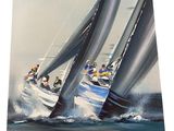 une peinture à l'huile représentant un groupe de voiliers participant à une course en mer