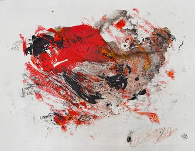 une image représentant une peinture composée de peinture rouge et noire sur une surface blanche