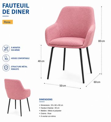 les dimensions d'une chaise rose et d'une chaise noire