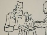 a drawing of a man and a woman sitting at a table