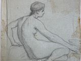 a drawing of a nude woman sitting on a bed