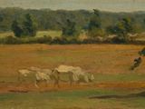 un tableau représentant des vaches paissant dans un champ près d'un arbre