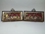 pair of chinese carved wood plaques with gold and red decoration