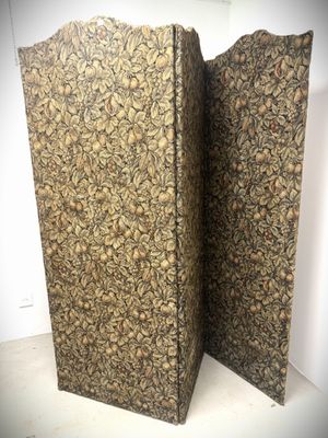 pair of antique wooden folding screen panels with floral design