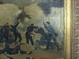 a painting of a group of men fighting in a field