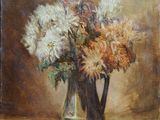 une peinture de fleurs dans un vase sur une table
