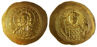 deux pièces d'or à l'effigie d'un homme et d'une femme