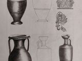 a drawing of vases and vases with designs on them